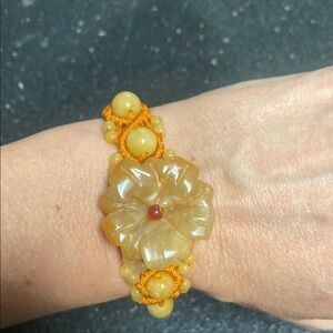 Stone Floral Beaded Bracelet - Orange